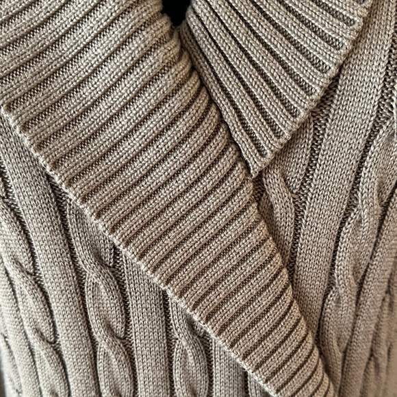 Calvin Klein Cable Knit Shawl Collar Sweater Dress with Brown Buckle Detail - Picture 6 of 8